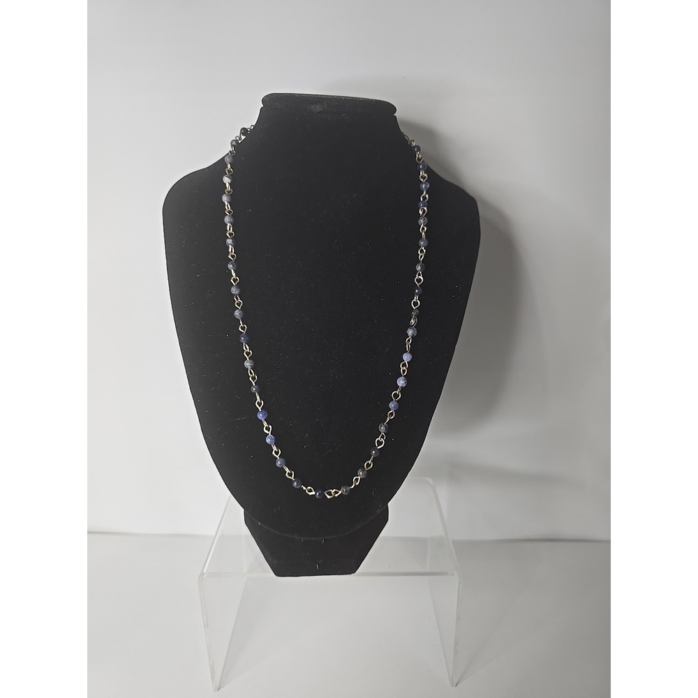 Blue Beaded Necklace Gold Colored Chain - Picture 2 of 4